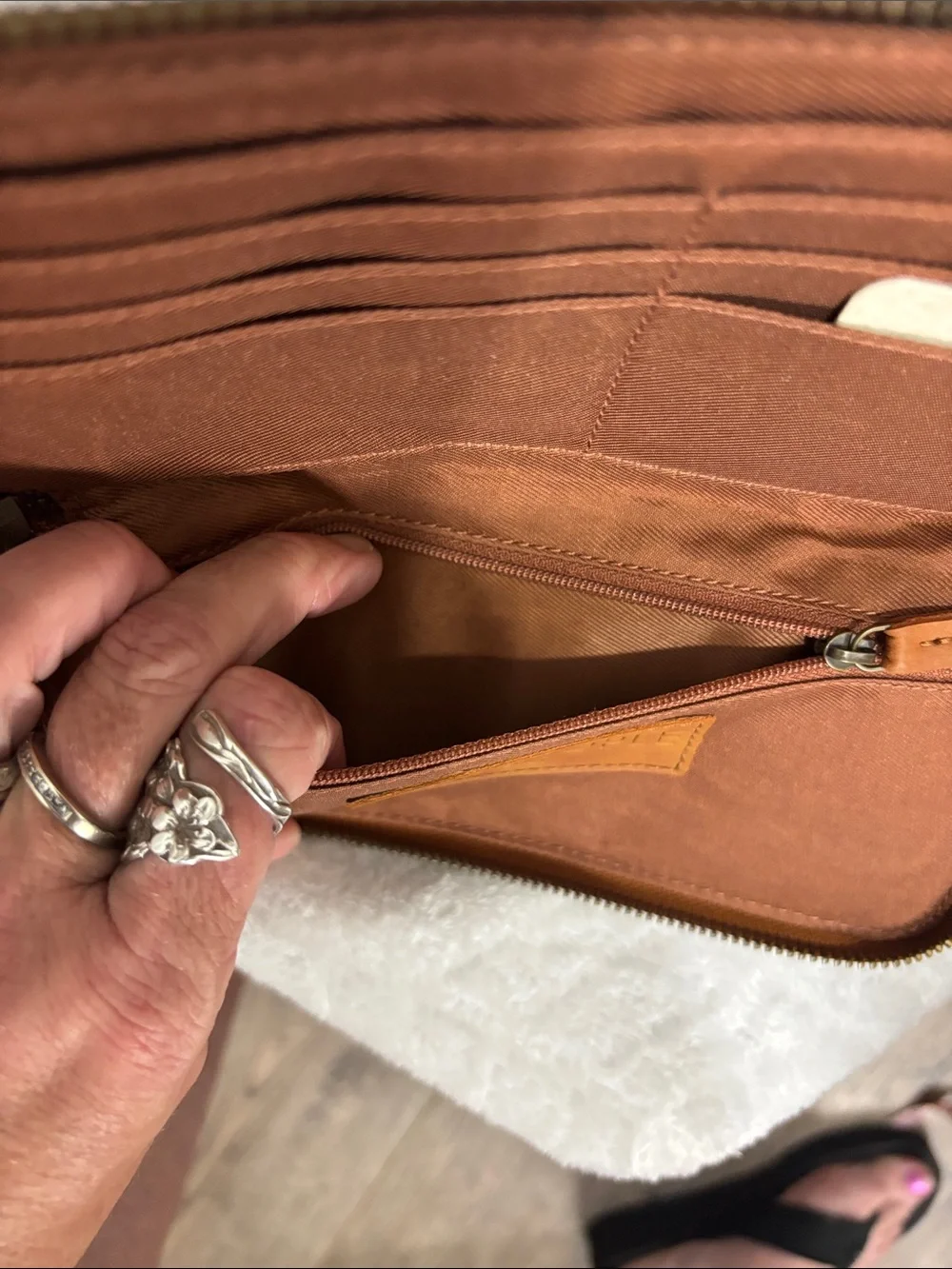 Free People Cognac Leather Wristlet Wallet with Stud Detail